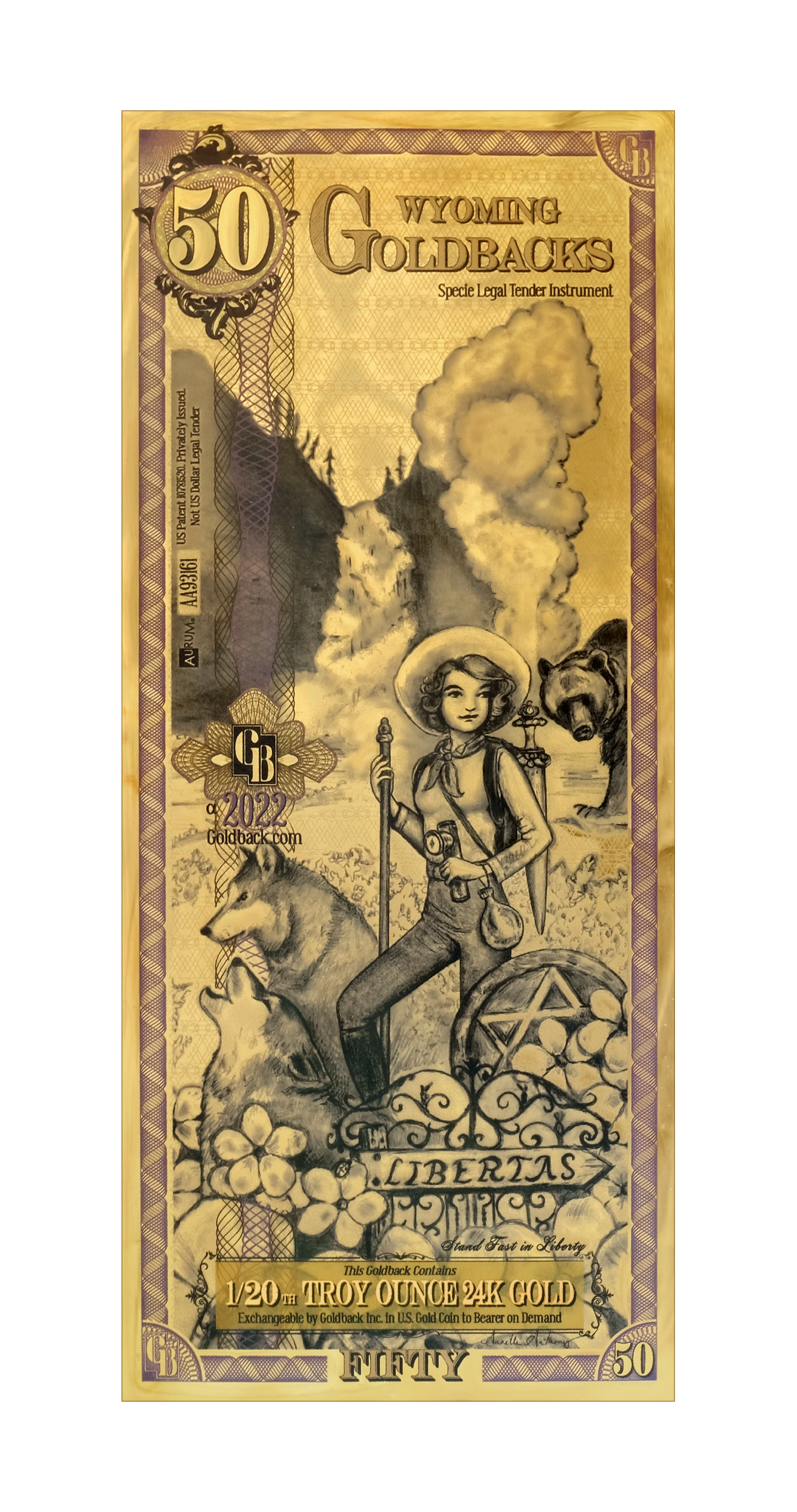 50 Wyoming Goldback | Aurum Gold Foil Note (24k)