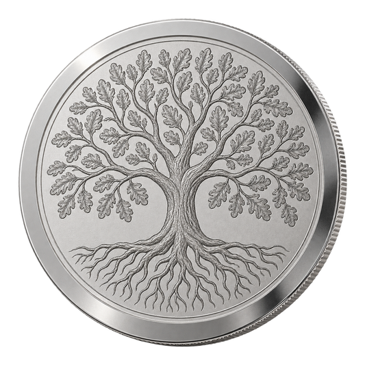 Illustrative engraving concept: oak tree engraved into fine silver