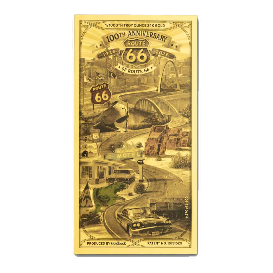 1 Route 66 Goldback 100th Anniversary gold note - front