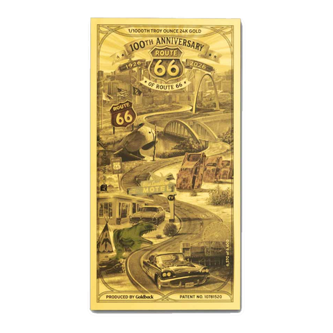 1 Route 66 Goldback 100th Anniversary gold note - front