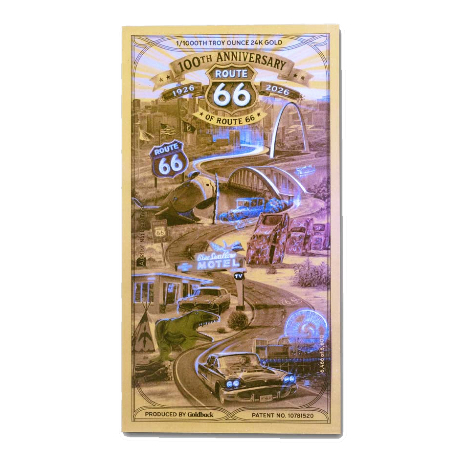 1 Route 66 Goldback 100th Anniversary gold note - detail