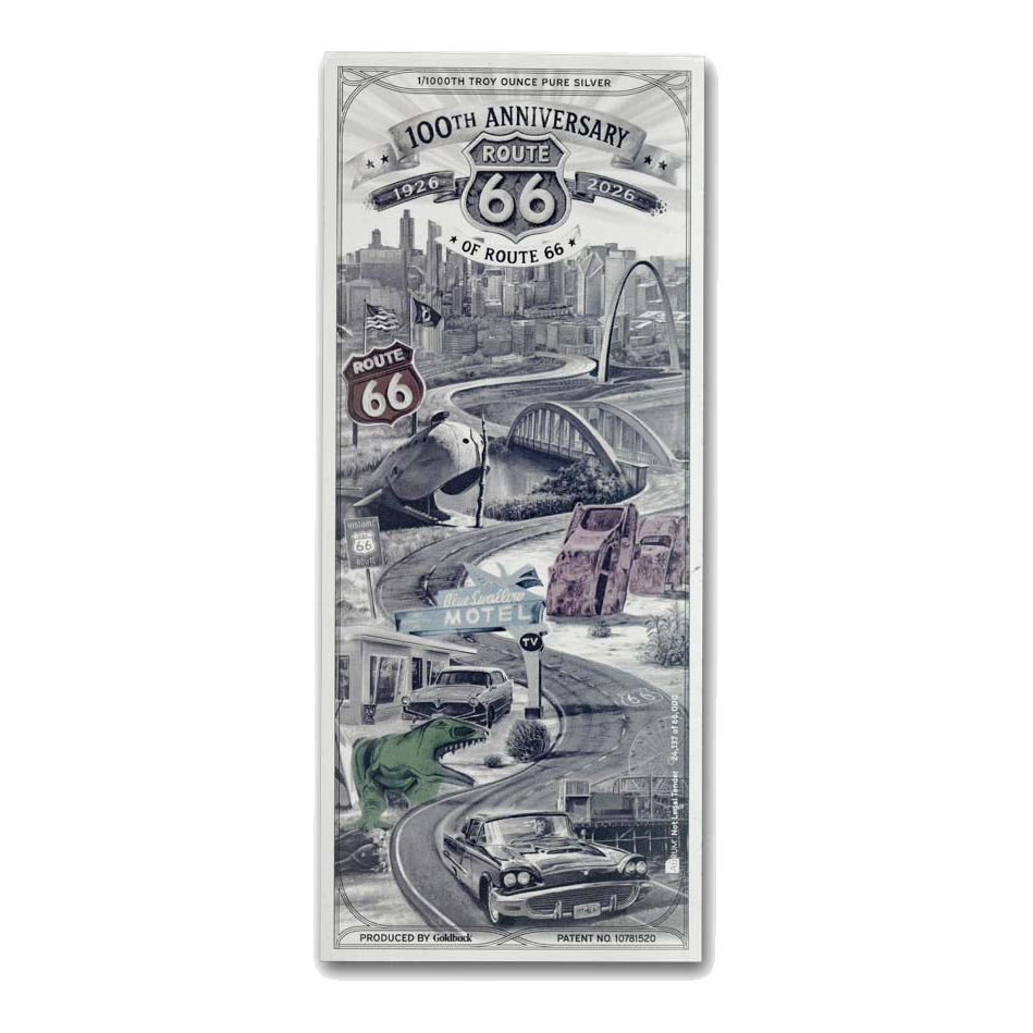 1 Route 66 Silverback 100th Anniversary silver note - front