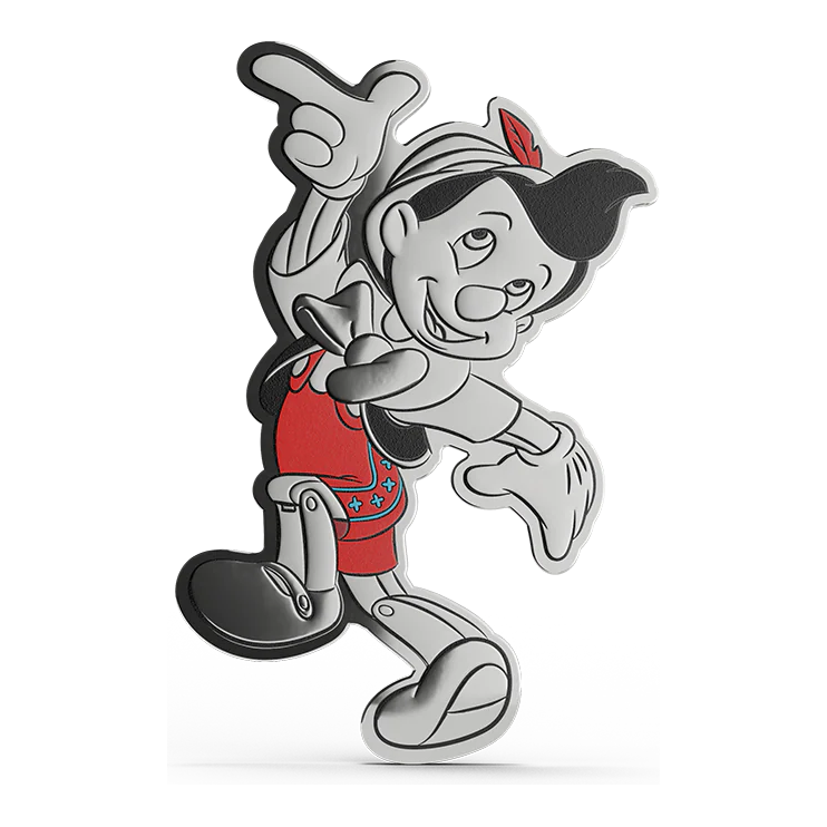 2026 Niue Disney Pinocchio 3/4oz Silver Collectible & 5g Foil Set – shaped 5g silver foil of Pinocchio in colour