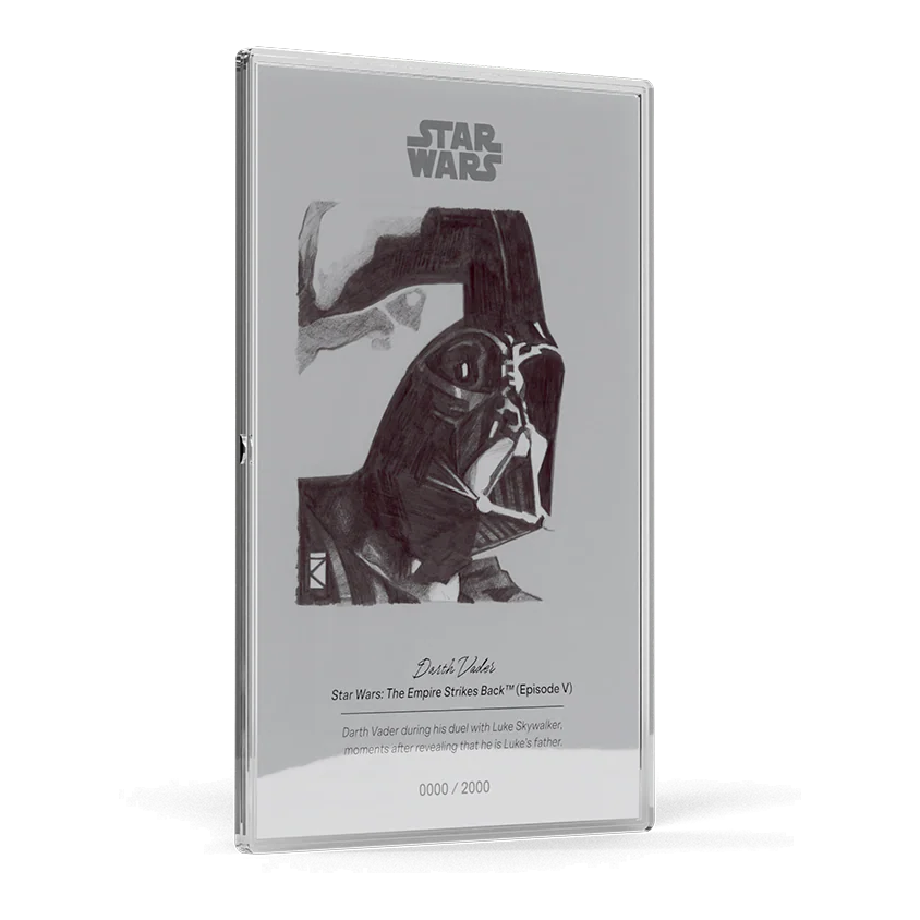 2026 Niue Star Wars Darth Vader 5g Silver Foil – angled view of the foil in its frame
