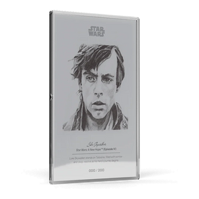 2026 Niue Star Wars Luke Skywalker 5g Silver Foil – angled view of the foil in its frame