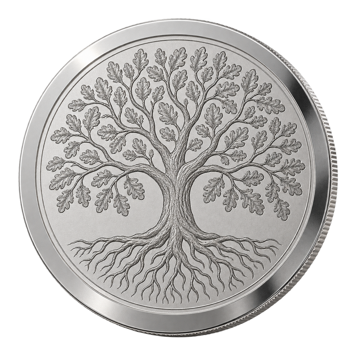 Illustrative engraving concept: oak tree engraved into fine silver
