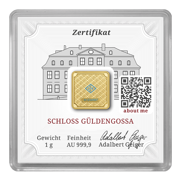 Geiger Original - 1g Gold Bar in capsule – back of the capsule with its certificate