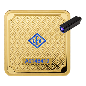 Geiger Original - 1g Gold Bar in capsule – bar shown with the Geiger security mark and serial number