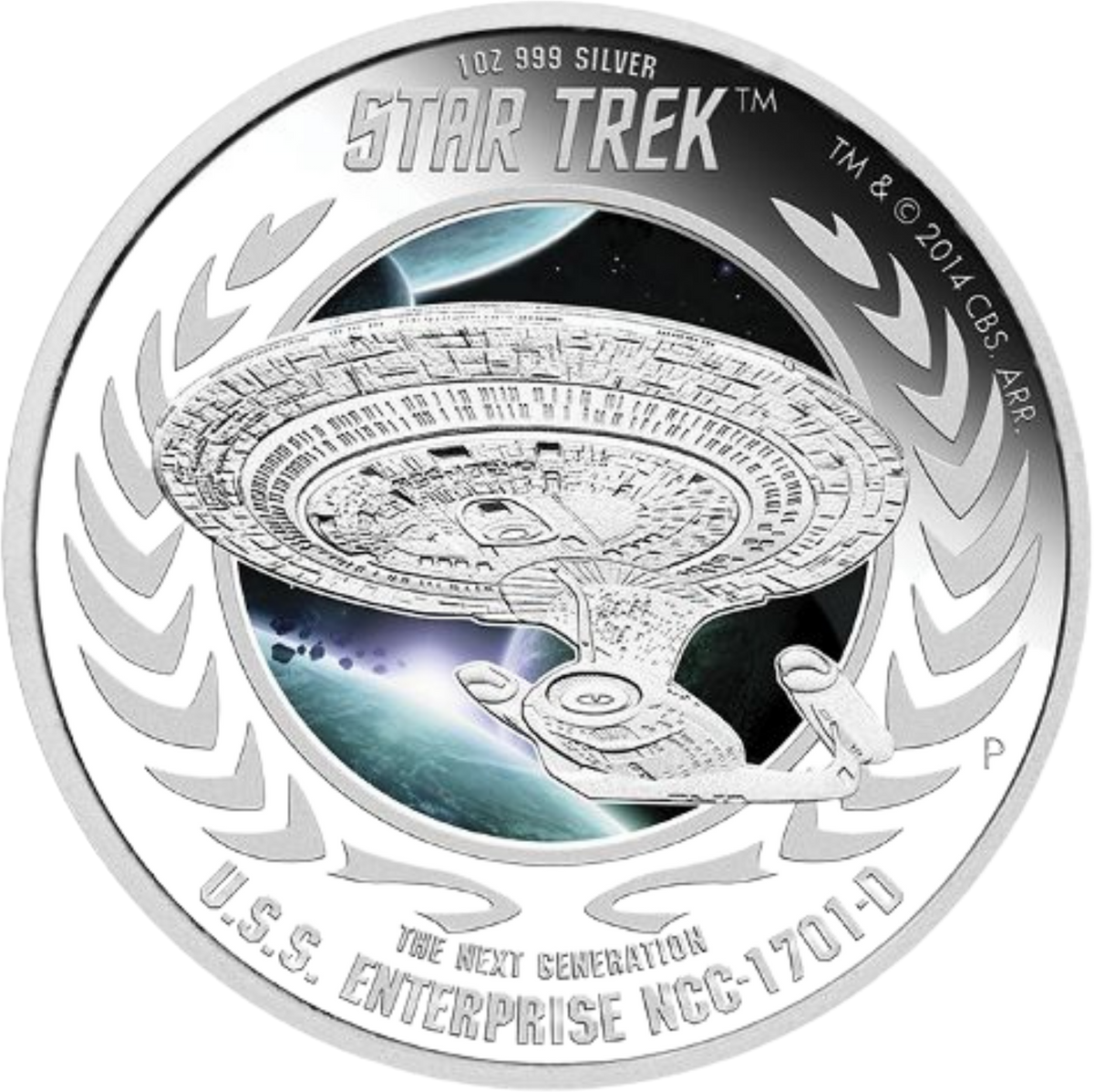 Star Trek USS Enterprise 1 oz silver proof coin with coloured space scene